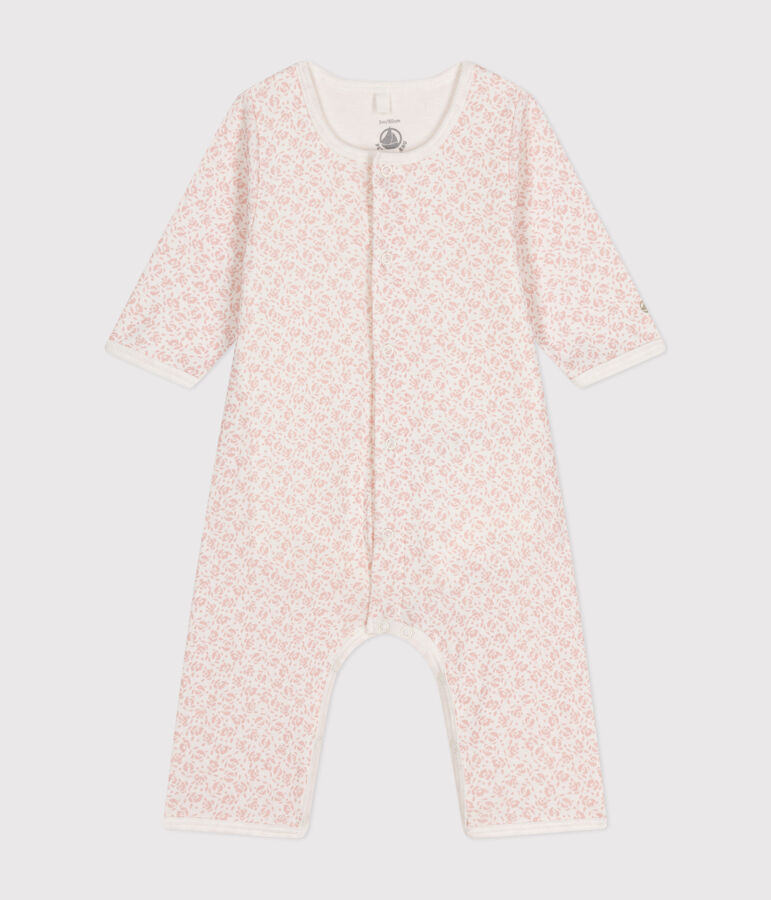 Katoenen bodypyjama zonder voetjes wit/roze
