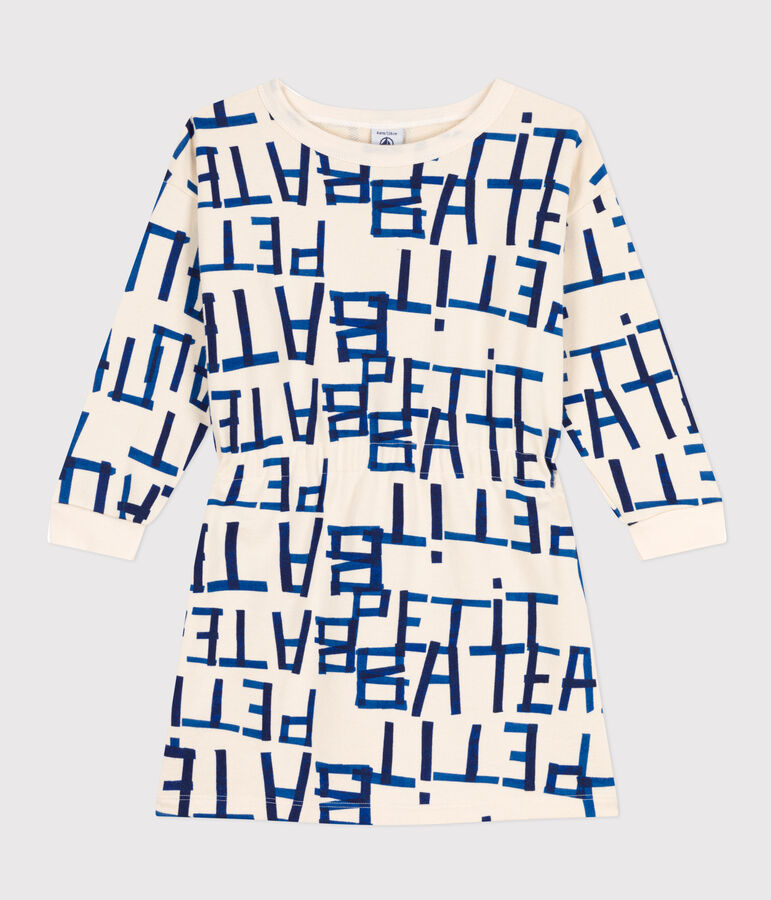 Robe manches longues en molleton bross&eacute; imprim&eacute; enfant fille &eacute;cru/multicouleur