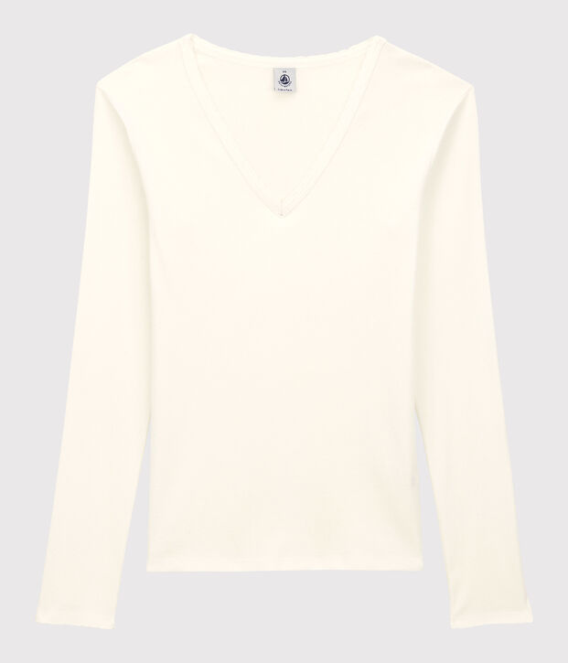 L'ICONIQUE, T-shirt voor dames met cocottesteek in katoen wit
