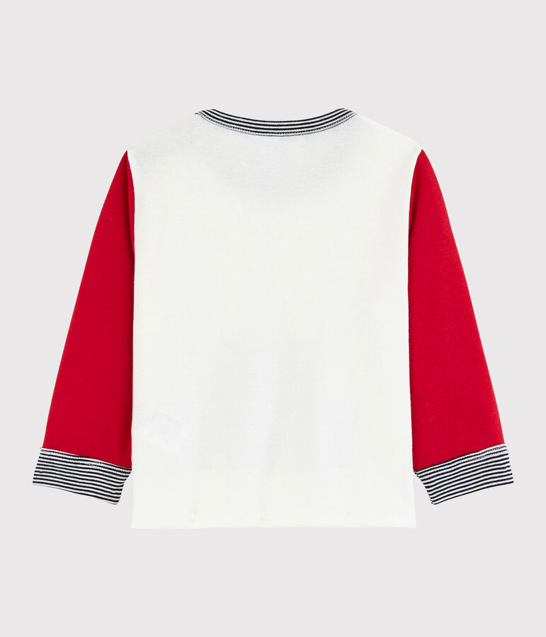 Tee-shirt colorblock b&eacute;b&eacute; gar&ccedil;on blanc MARSHMALLOW/rouge TERKUIT