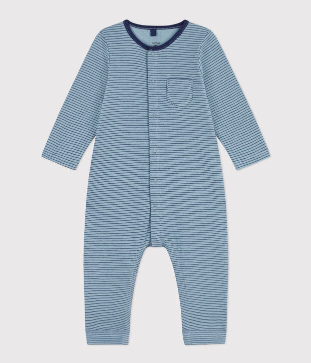 Combinaison longue ray&eacute;e en coton b&eacute;b&eacute; bleu/bleu/bleu