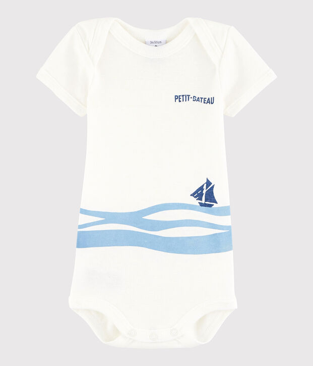Rompertje met korte mouwen babymeisje - babyjongen wit/blauw