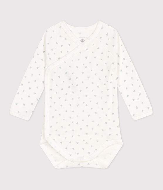 Katoenen babyrompertje met lange mouwen blauw MARSHMALLOW/wit GOMME