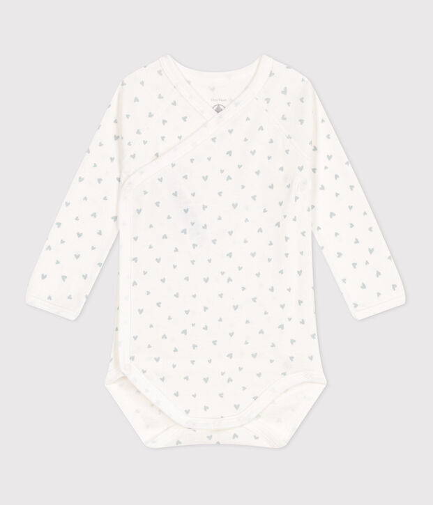 Katoenen babyrompertje met lange mouwen wit/blauw