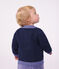 Babyvestje van gebreide wol en katoen met ingeweven hartjesmotief blauw/multicouleur
