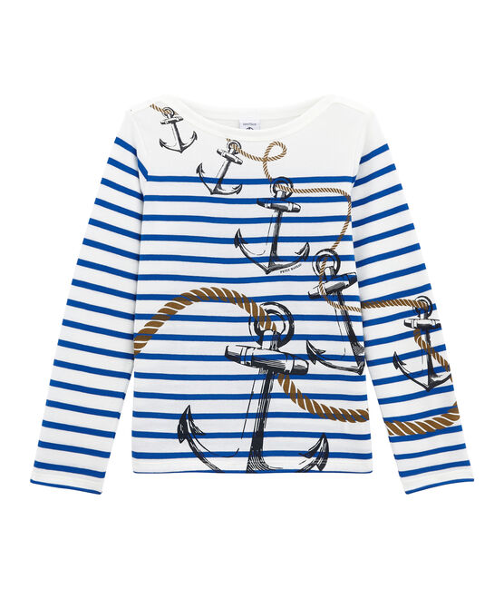 Creatief marinetruitje voor jongens wit MARSHMALLOW/blauw PERSE