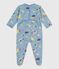 Babypyjama van geruwde fleece met opening op de rug en print ADRIATIC/ MARSHMALLOW