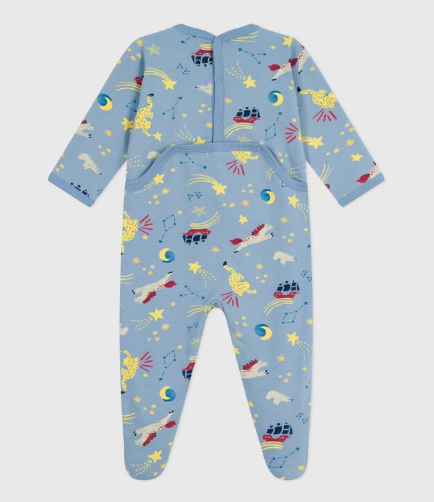 Pyjama b&eacute;b&eacute; en molleton gratt&eacute; ouverture au dos imprim&eacute; bleu/blanc