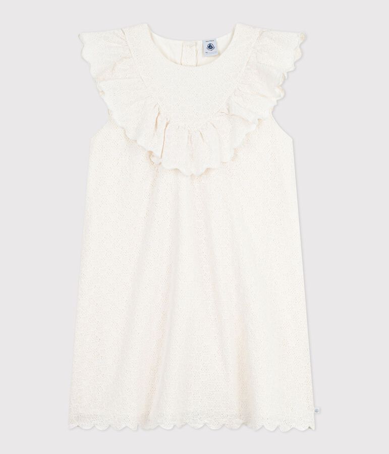 Robe enfant manches courtes en coton motifs c&oelig;urs blanc