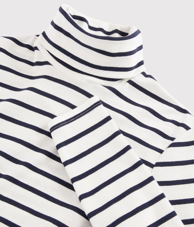 Iconische gestreepte katoenen ondertrui Dames wit/blauw