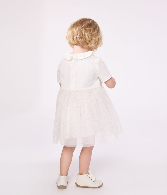 Babyjurkje van katoen en tule met korte mouwen en kraagje wit MARSHMALLOW/roze COPPER
