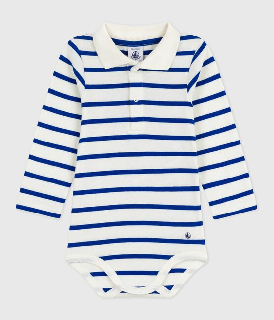 Body bébé en coton col polo rayé bleu MILK/ OLYMPIC