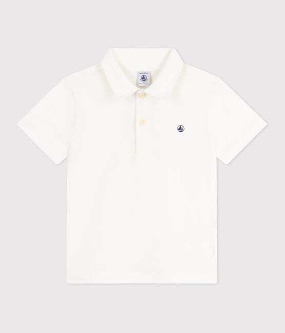 Effen katoenen polo met korte mouwen voor kinderen wit MARSHMALLOW