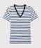Iconisch katoenen Dames T-shirt met V-hals wit MARSHMALLOW/blauw SURF