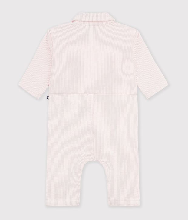 Combinaison longue b&eacute;b&eacute; en velours uni rose clair