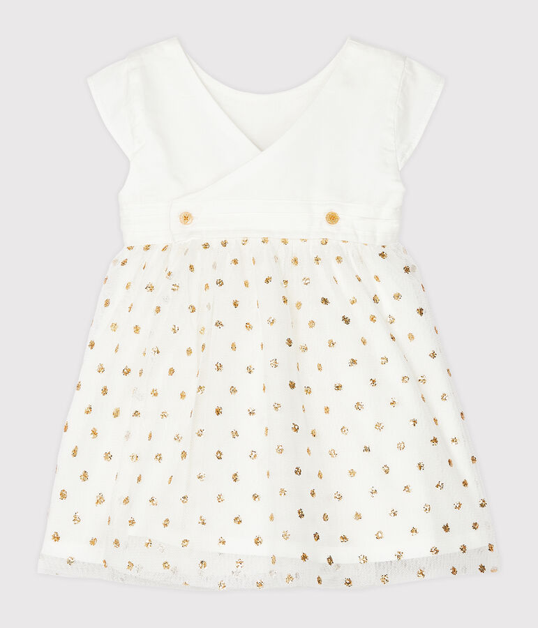 Robe b&eacute;b&eacute; fille blanc MARSHMALLOW/jaune OR