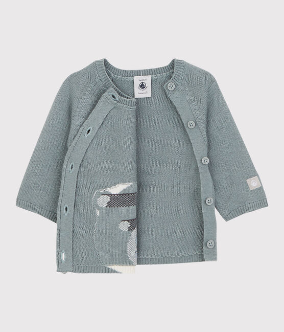 Cardigan voor baby's met beer van wol en katoen grijs SEDUMBLUE