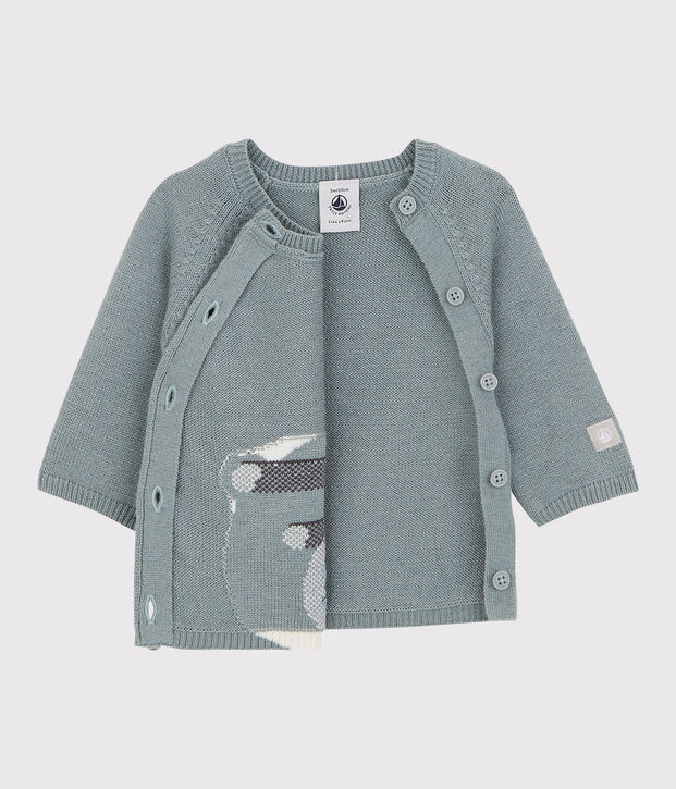Cardigan voor baby's met beer van wol en katoen grijs
