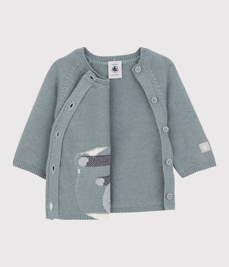 Cardigan ours b&eacute;b&eacute; en tricot laine et coton gris
