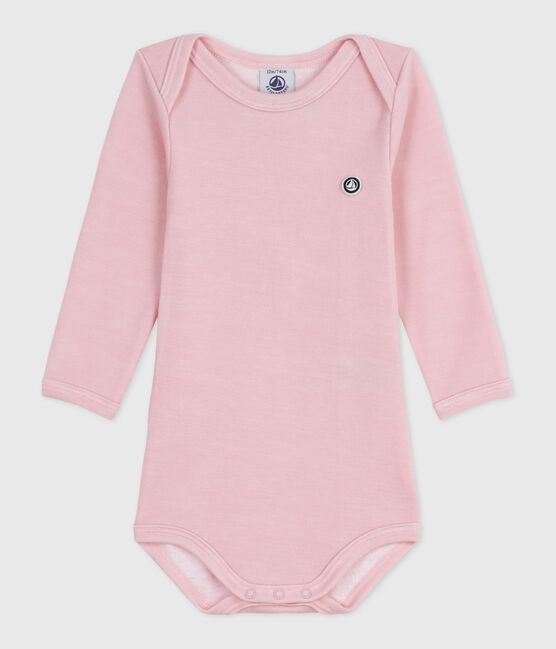 Babybody met lange mouwen in wol en katoen roze JOLI