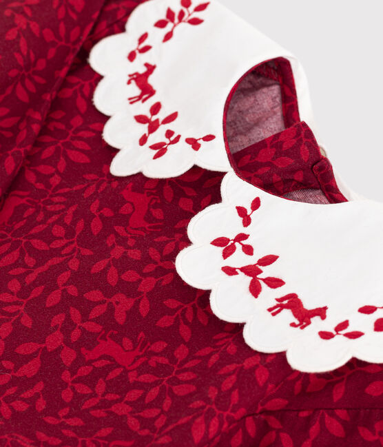Flanellen kinderjurkje met lange mouw met print rood AMARANTE/ TERKUIT