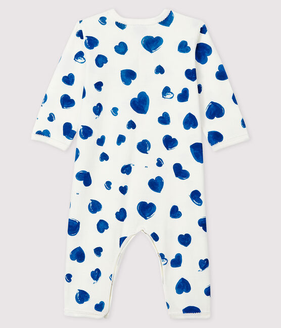 Dors-bien à cœurs bleus sans pieds bébé fille en côte blanc MARSHMALLOW/blanc MULTICO