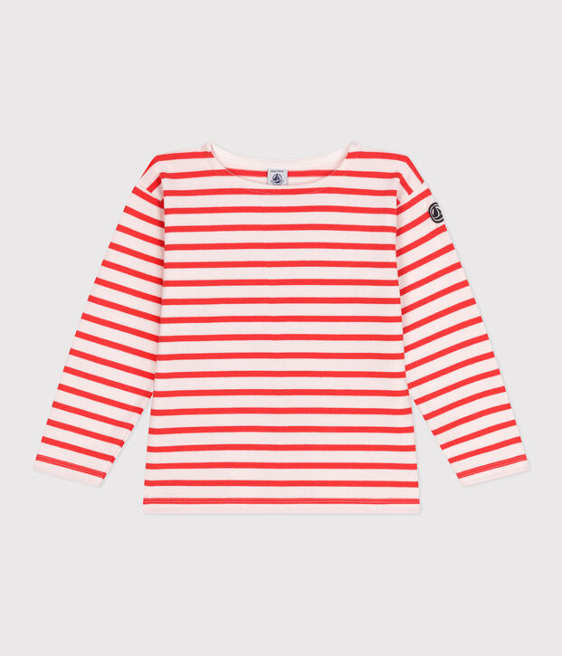 Uniseks katoenen marineshirt met lange mouwen voor kinderen roze/rood