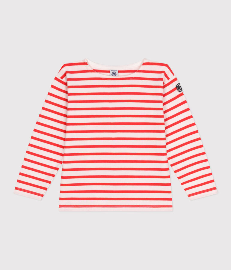 Uniseks katoenen marineshirt met lange mouwen voor kinderen roze/rood