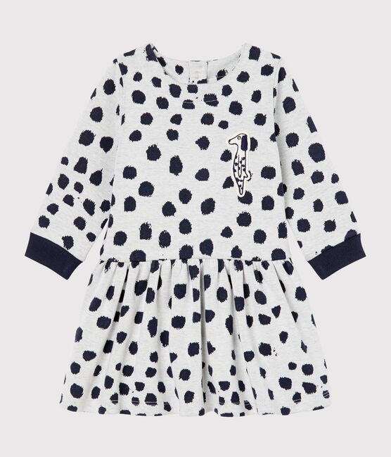 Jurk met lange mouwen babymeisje Jean Jullien wit MARSHMALLOW/ DOTTIES