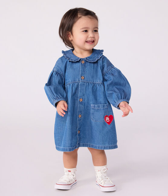 Babyjurkje in denim met lange mouwen en kraagje blauw DENIM CLAIR