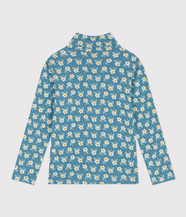 Sous-pull imprim&eacute; fleuri en coton enfant fille bleu/multicouleur