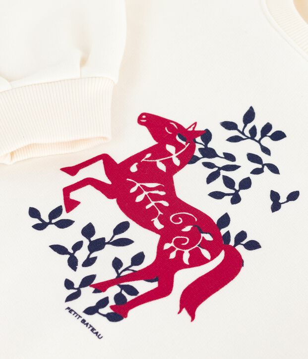Sweatshirt enfant en coton imprim&eacute; blanc cass&eacute;