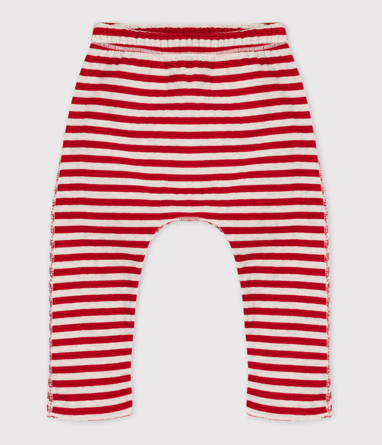 Pantalon b&eacute;b&eacute; ray&eacute; en tubique rouge/beige