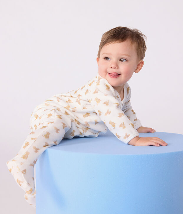 Fluwelen babypyjama met luipaardprint wit/multicouleur