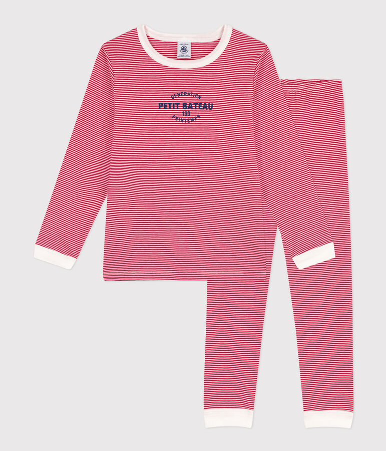 Pyjama milleraies en coton enfant rouge/blanc