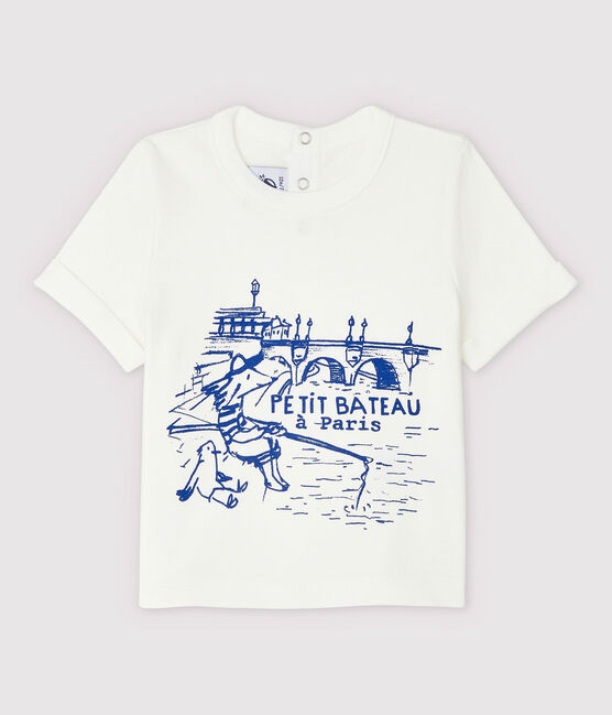 Katoenen T-shirt met korte mouwen voor babyjongens wit MARSHMALLOW