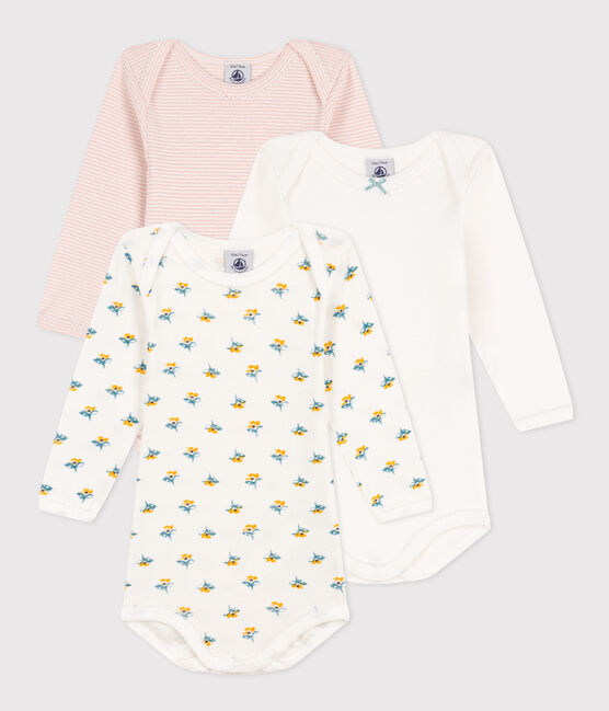 Lot de 3 bodies manches longues fleurs bébé en coton variante 1