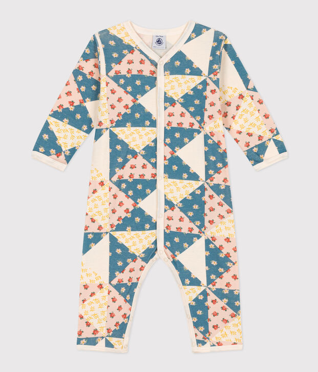Katoenen babypyjama met patchwork zonder voetjes ecru/multicouleur