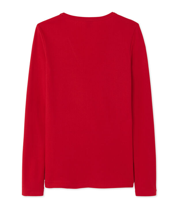 Dames-T-shirt met lange mouwen en V-hals rood Mars