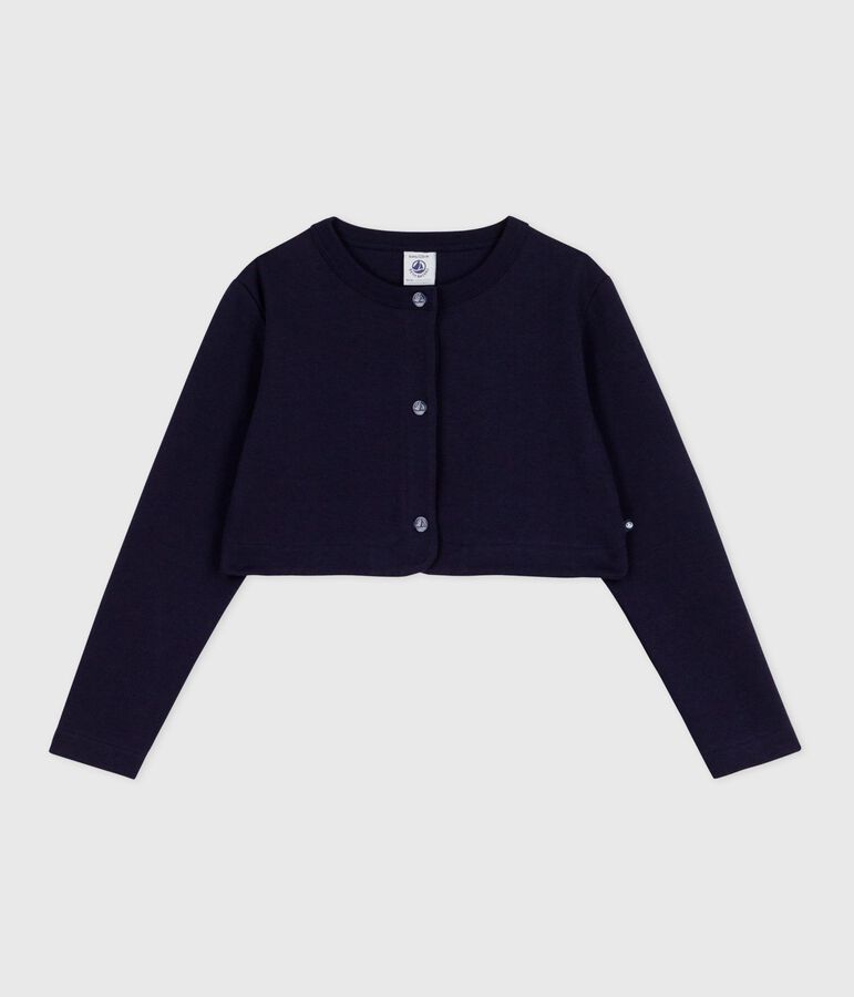 Cardigan enfant en coton uni bleu