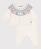 Ensemble 2 pièces bébé cardigan jacquard en tricot blanc MARSHMALLOW/rose CHARME