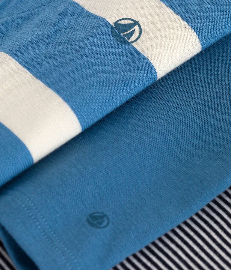 Tweedelig katoenen babysetje met effen vestje en kort pakje blauw ALASKA/wit MULTICO