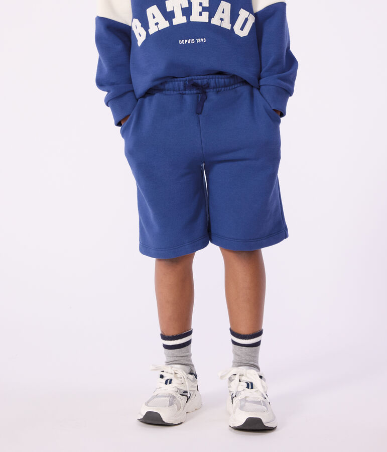 Bermuda short enfant en coton uni bleu