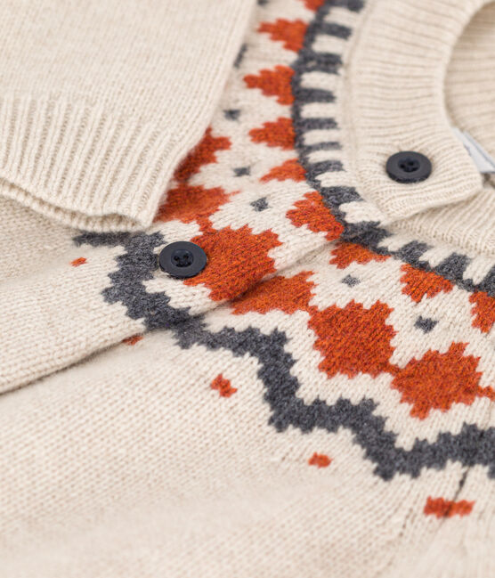 Cardigan jacquard laine et coton enfant fille beige MONTELIMAR/blanc MULTICO