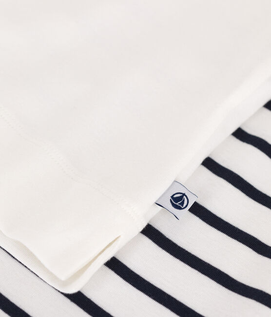 Pyjama short femme en coton imprimé cœurs blanc MARSHMALLOW/bleu SMOKING