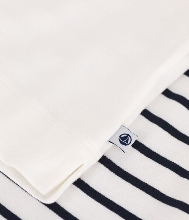 Pyjama short femme en coton imprim&eacute; c&oelig;urs blanc/bleu