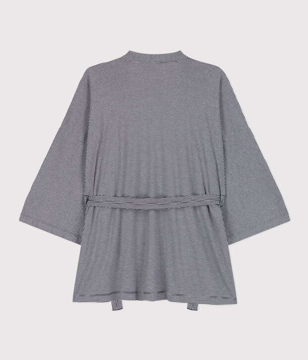 Gestreepte kimono voor vrouwen blauw/wit
