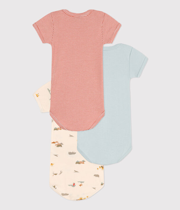 Set van 3 katoenen body's met korte mouwen en dierenprint multicouleur