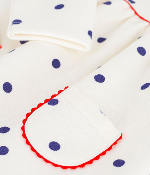 Robe b&eacute;b&eacute; en coton manches longues, imprim&eacute;e pois bleu/bleu