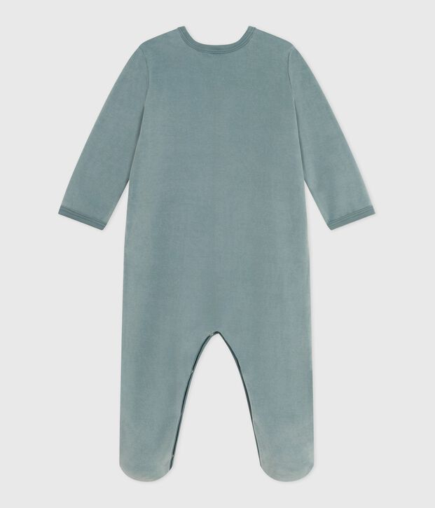 Effen fluwelen babypyjama blauw